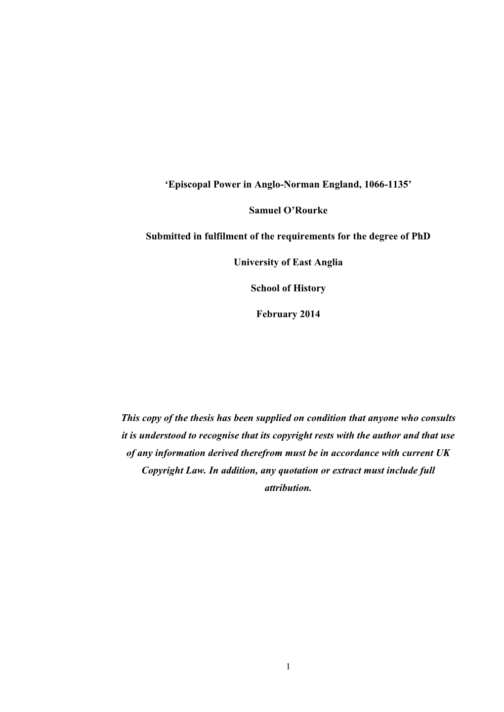 'Episcopal Power in Anglo-Norman England, 1066-1135'