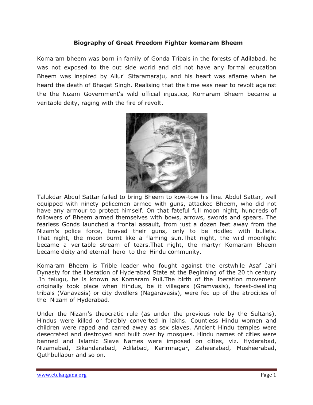 Page 1 Biography of Great Freedom Fighter