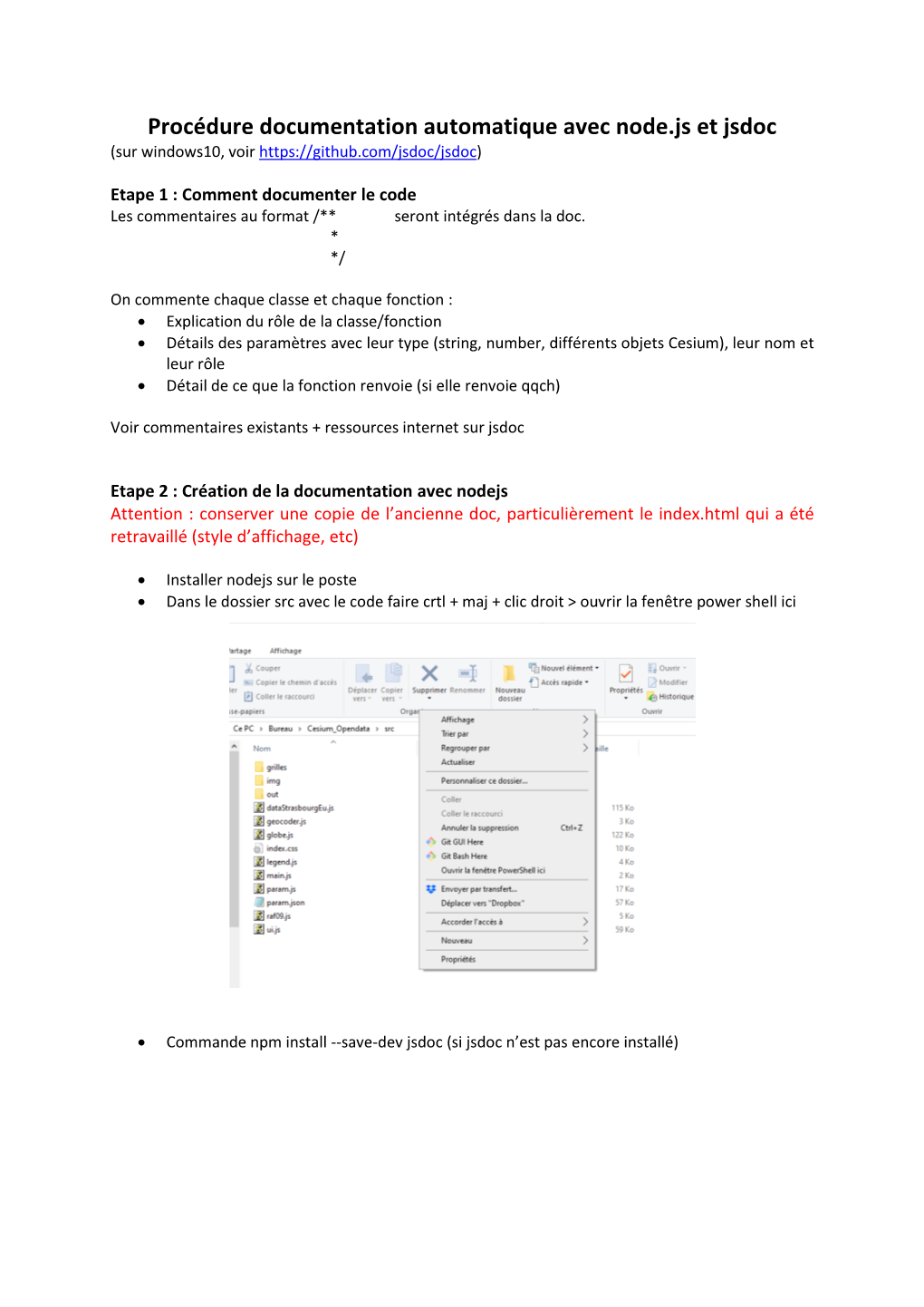 Procédure Documentation Automatique Avec Node.Js Et Jsdoc (Sur Windows10, Voir
