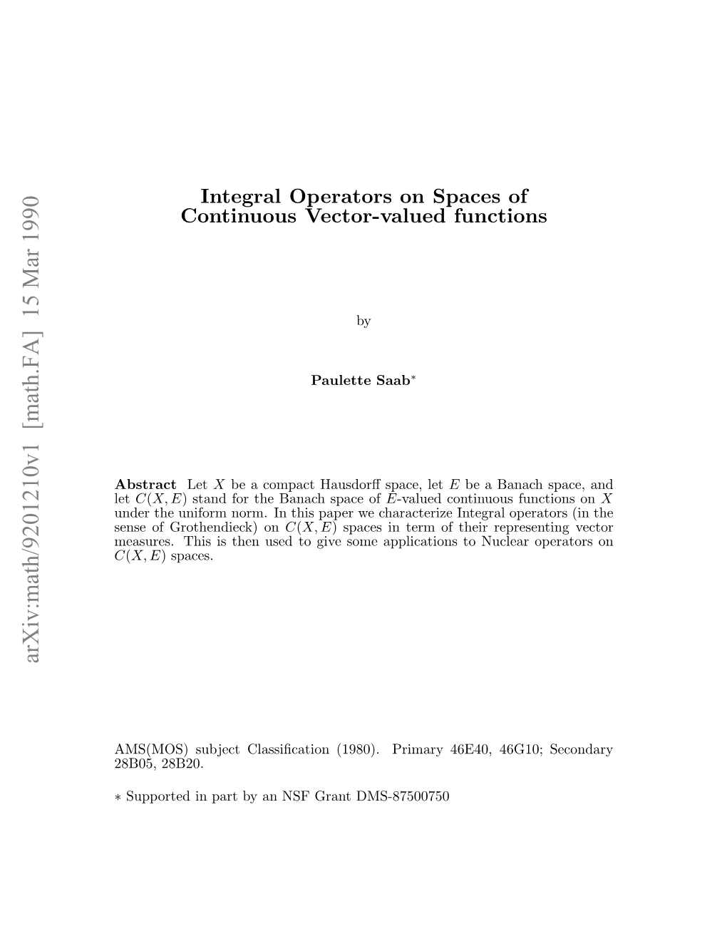 Integral Operators on Spaces of Continuous Vector-Valued Functions