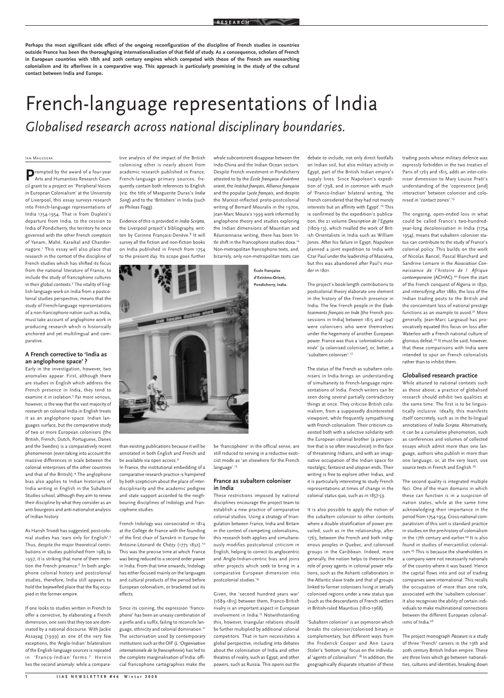 French-Language Representations of India Globalised Research Across National Disciplinary Boundaries