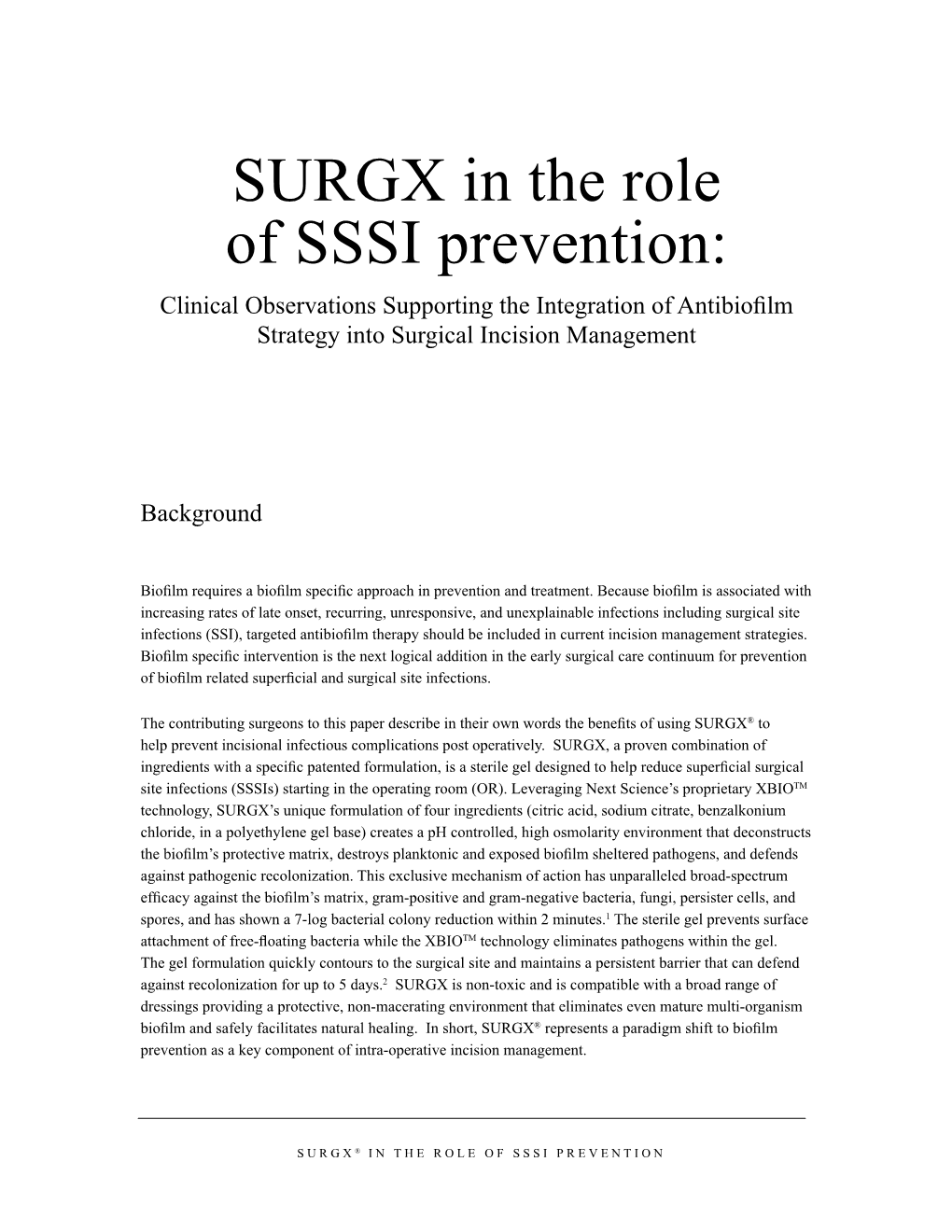 Nextscience SURGX White Paper