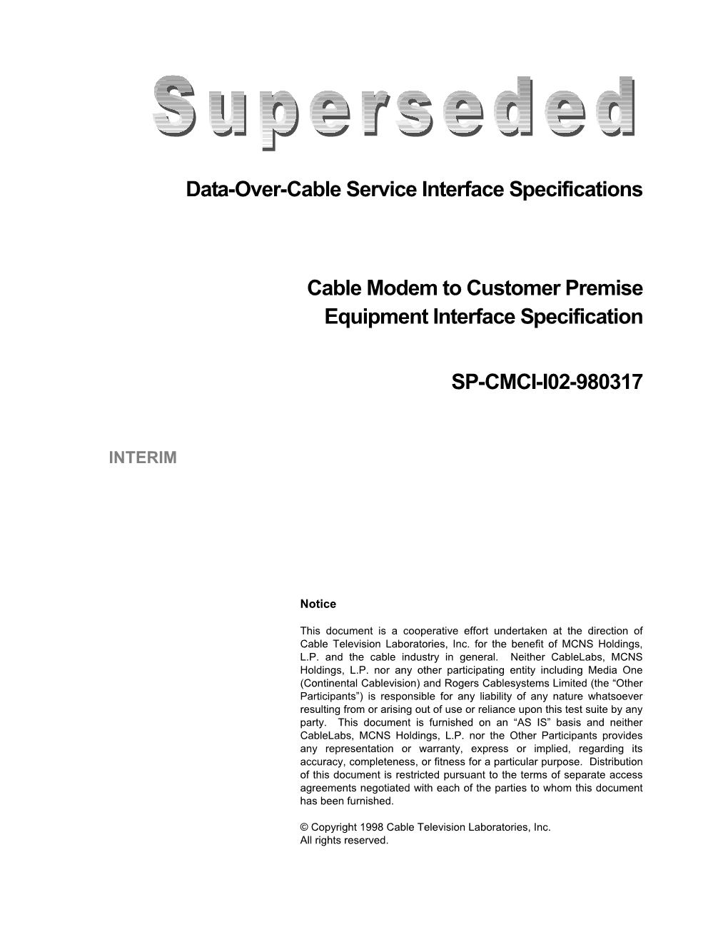 Data-Over-Cable Service Interface Specifications Cable Modem To