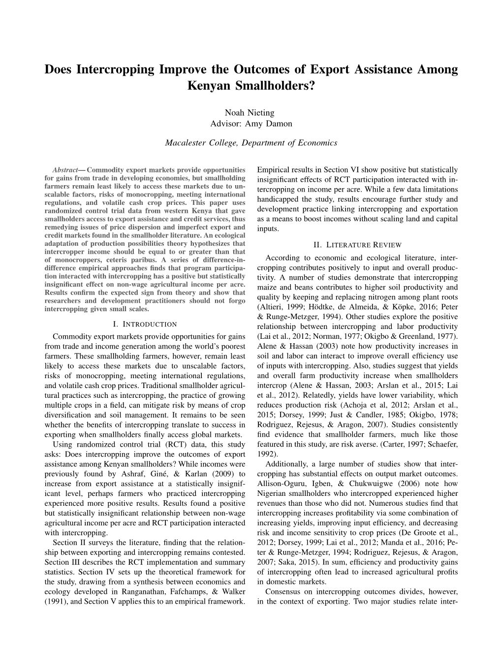 Does Intercropping Improve the Outcomes of Export Assistance Among Kenyan Smallholders?