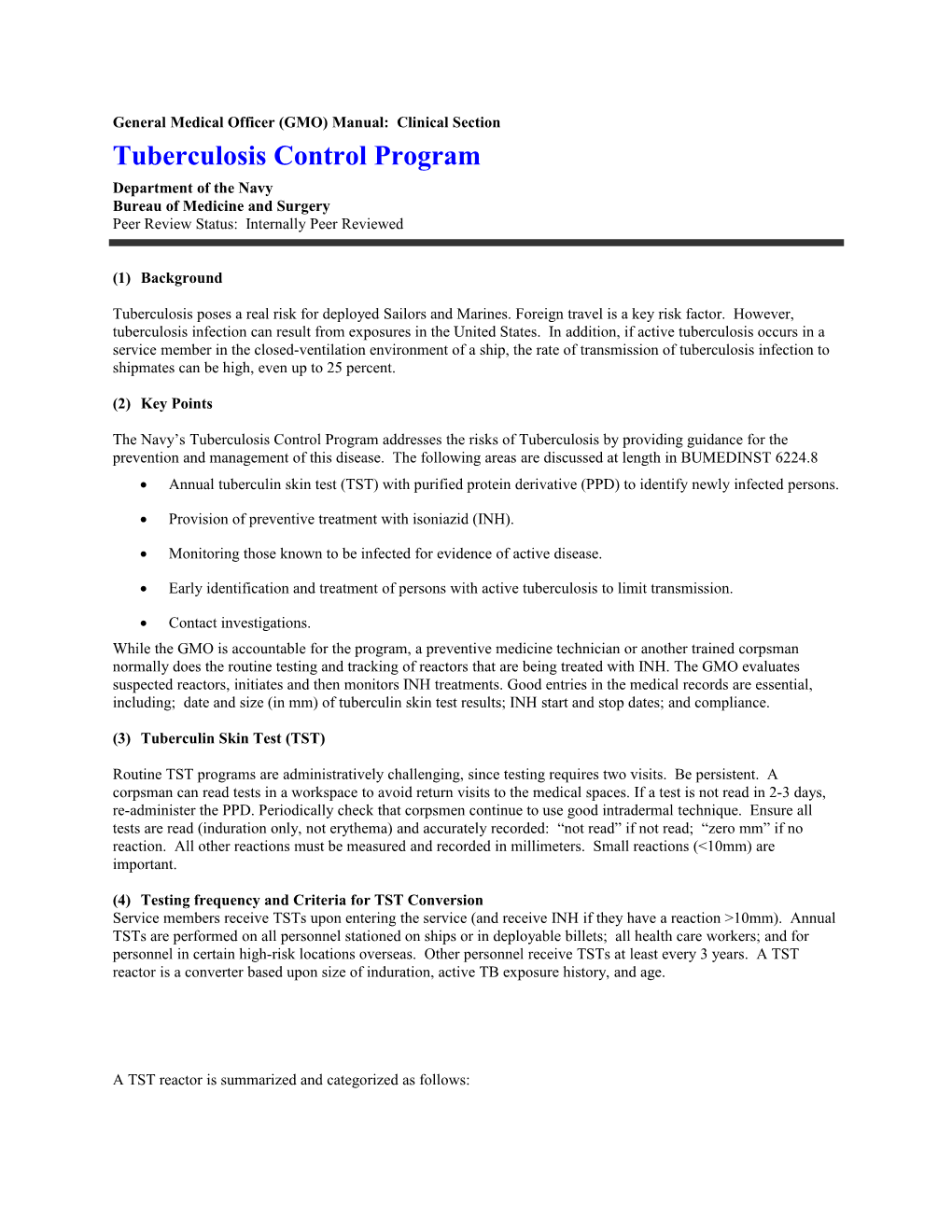 General Medical Officer (GMO) Manual: Clinical Section