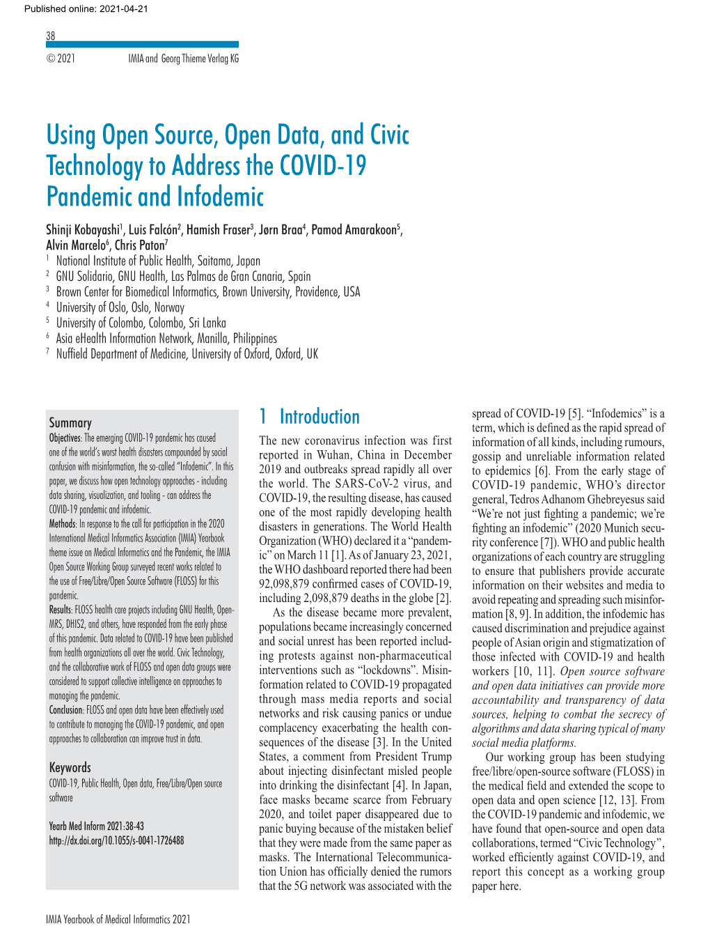 Using Open Source, Open Data, and Civic Technology to Address the COVID-19 Pandemic and Infodemic