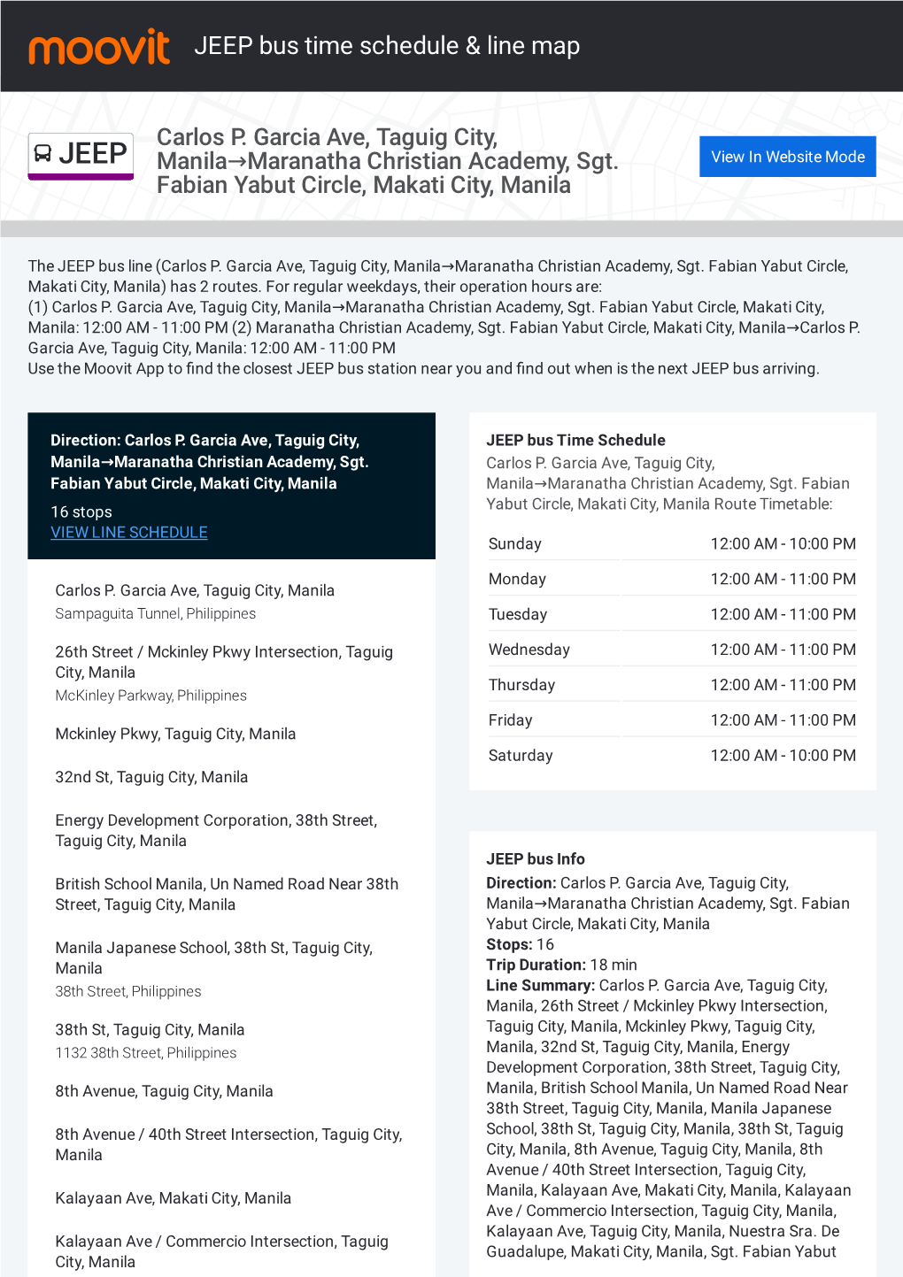 JEEP Bus Time Schedule & Line Route