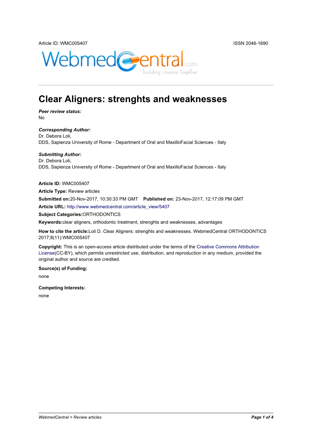 Clear Aligners: Strenghts and Weaknesses