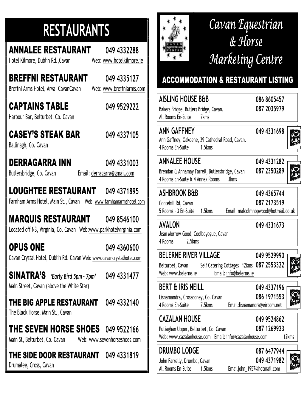 RESTAURANTS Cavan Equestrian