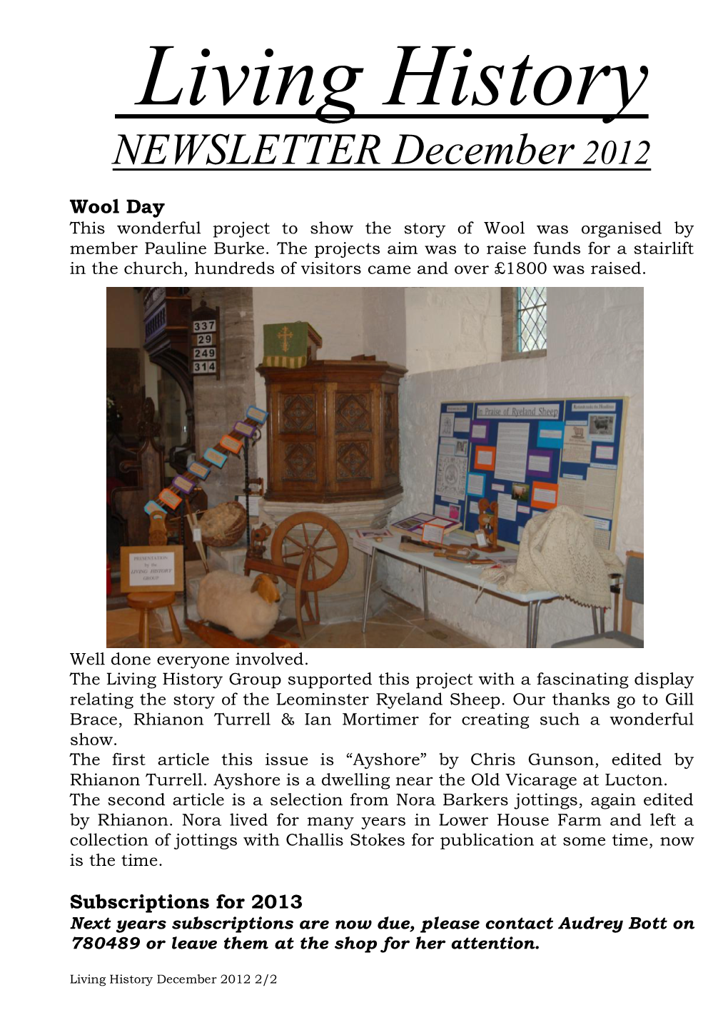 NEWSLETTER December 2012