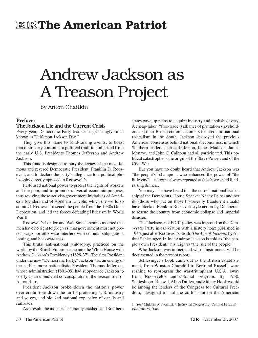 Andrew Jackson As a Treason Project by Anton Chaitkin