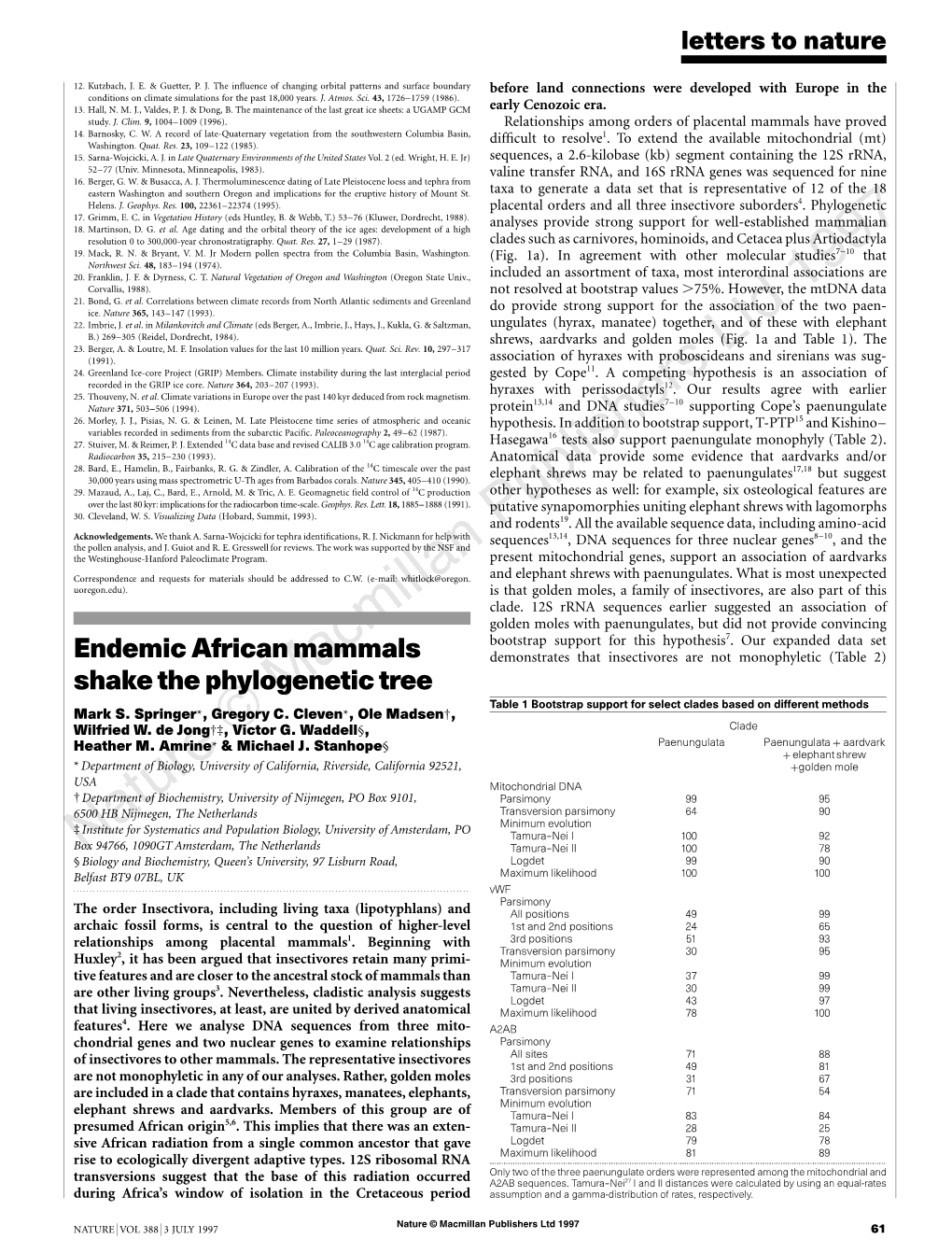 Endemic African Mammals Shake the Phylogenetic Tree