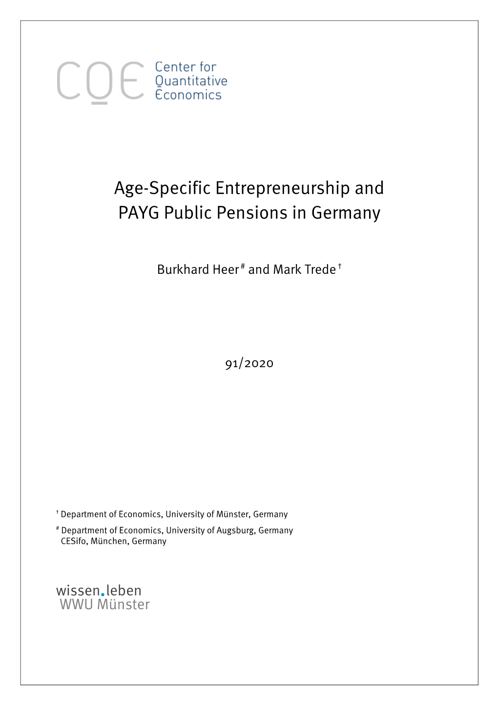 Age-Specific Entrepreneurship and PAYG Public Pensions in Germany