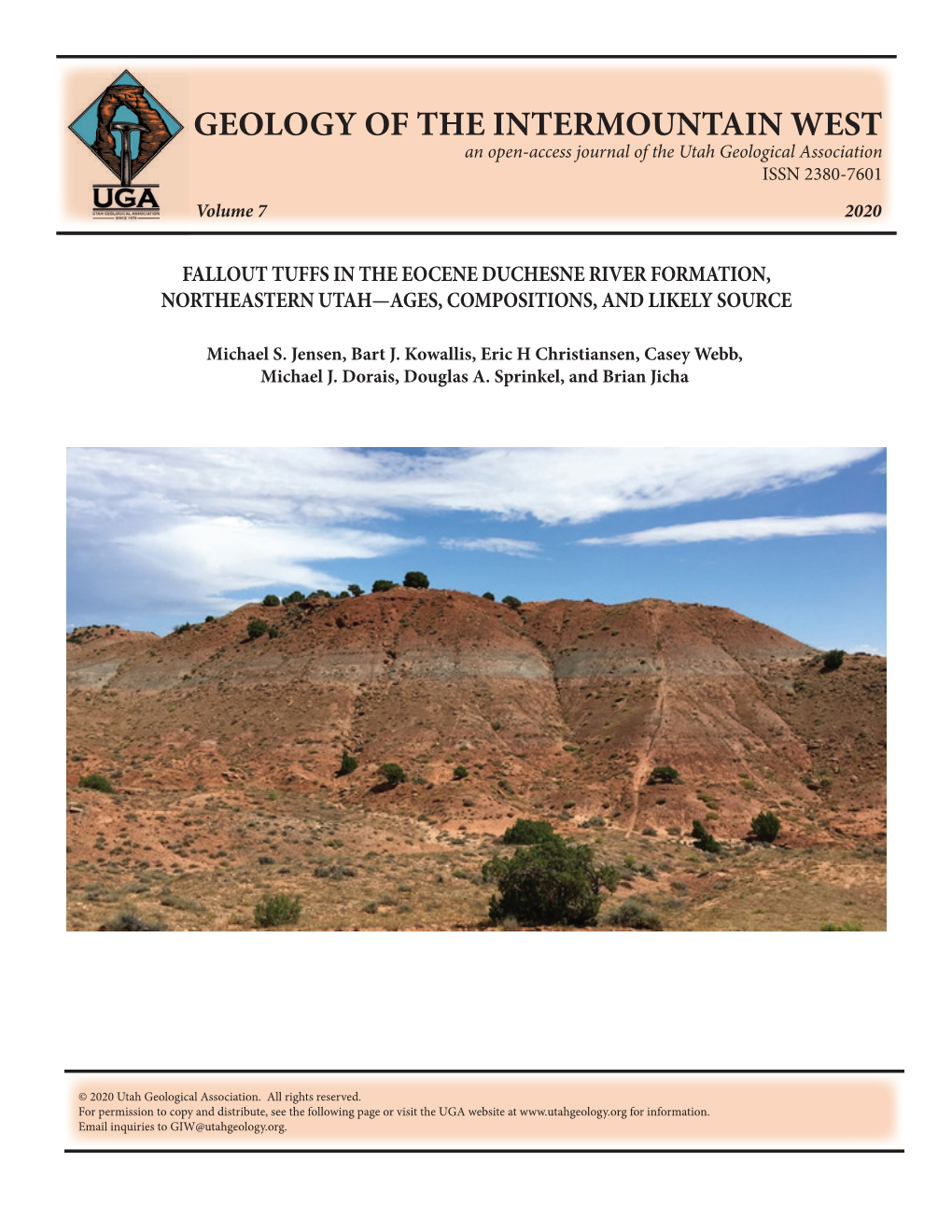 GEOLOGY of the INTERMOUNTAIN WEST an Open-Access Journal of the Utah Geological Association ISSN 2380-7601 Volume 7 2020