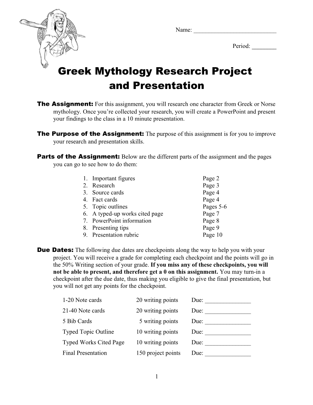 Greek Mythology Research Project