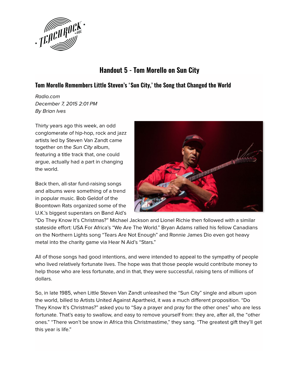 Handout 5 - Tom Morello on Sun City