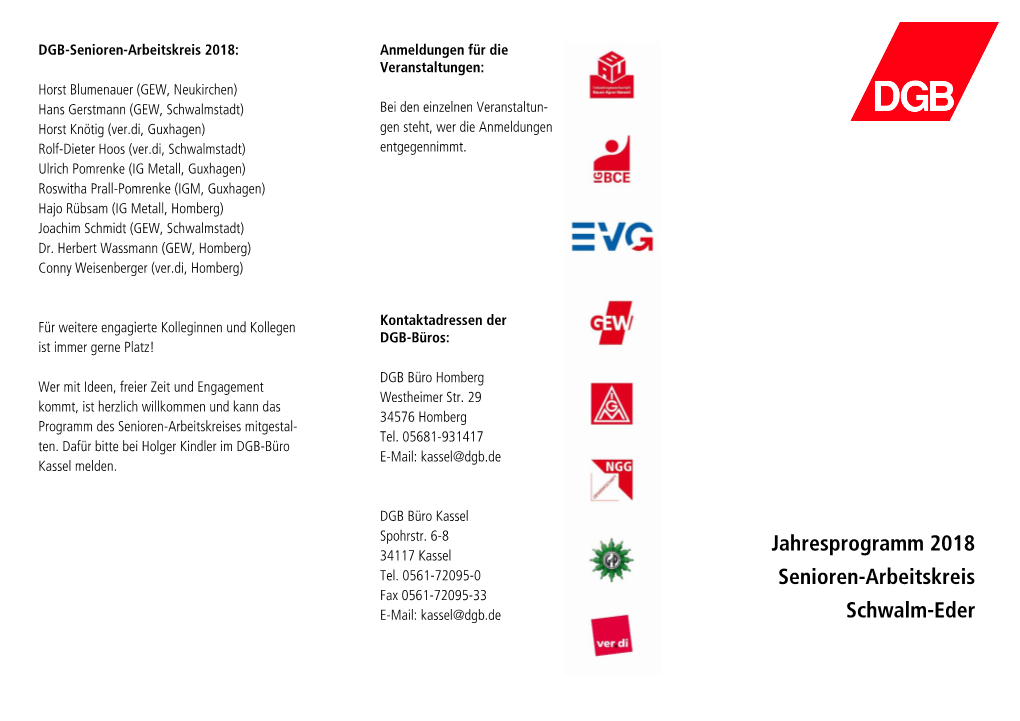 Jahresprogramm 2018 Senioren-Arbeitskreis Schwalm-Eder