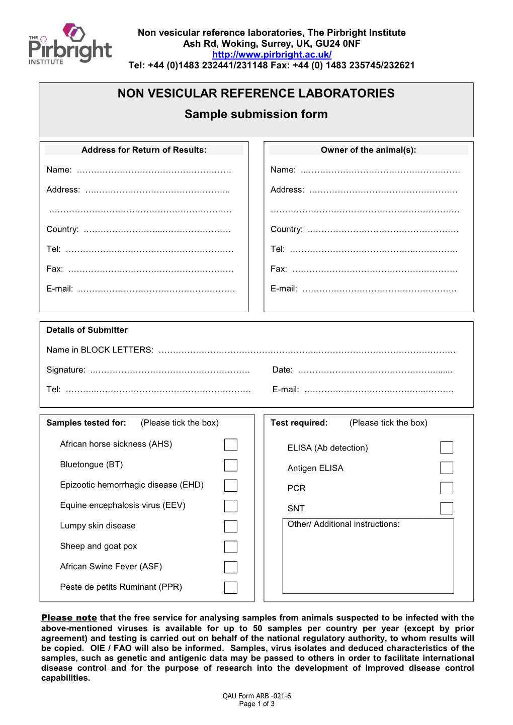 Sample Submission Form