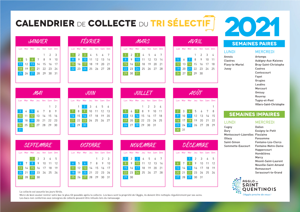 CALENDRIER De COLLECTE Du TRI SÉLECTIF