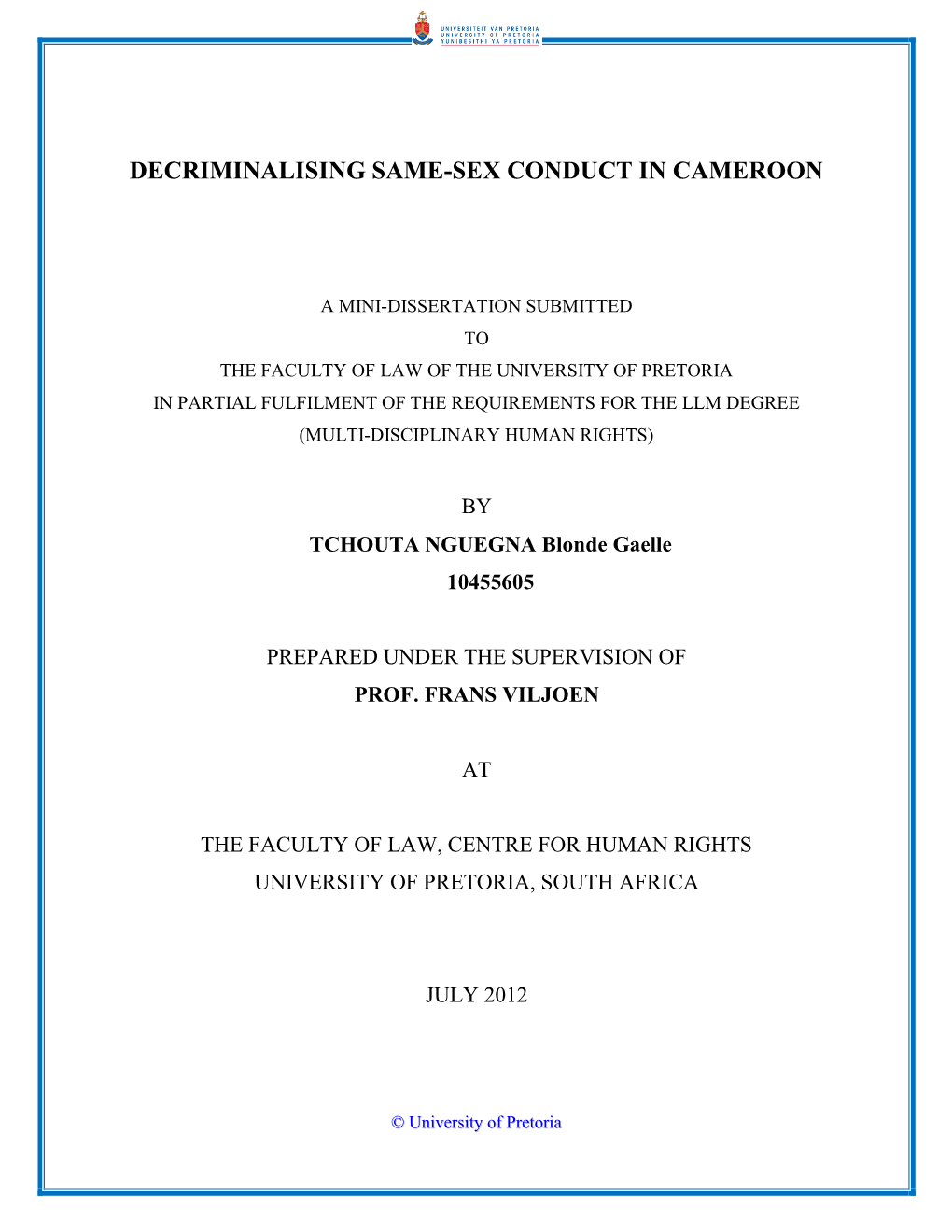 Decriminalising Same-Sex Conduct in Cameroon