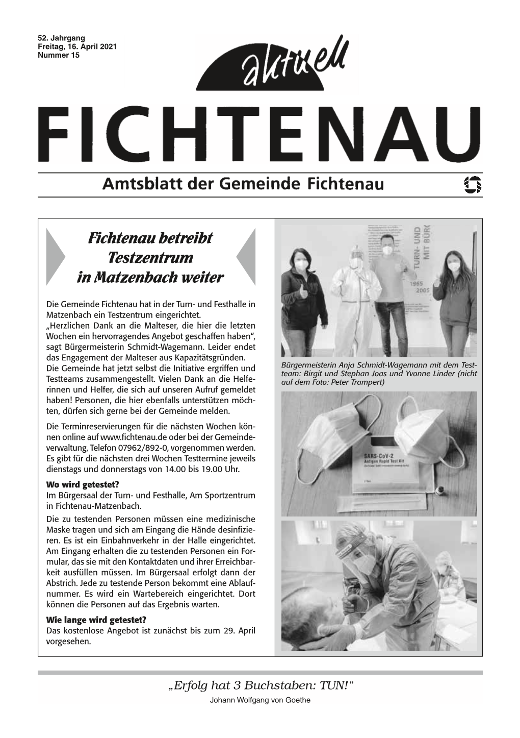 Fichtenau Betreibt Testzentrum in Matzenbach Weiter