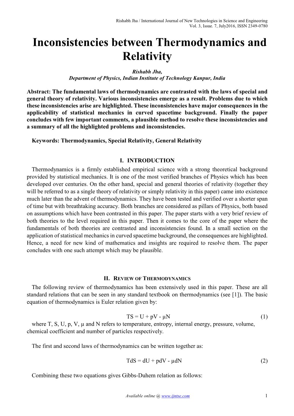 Inconsistencies Between Thermodynamics and Relativity