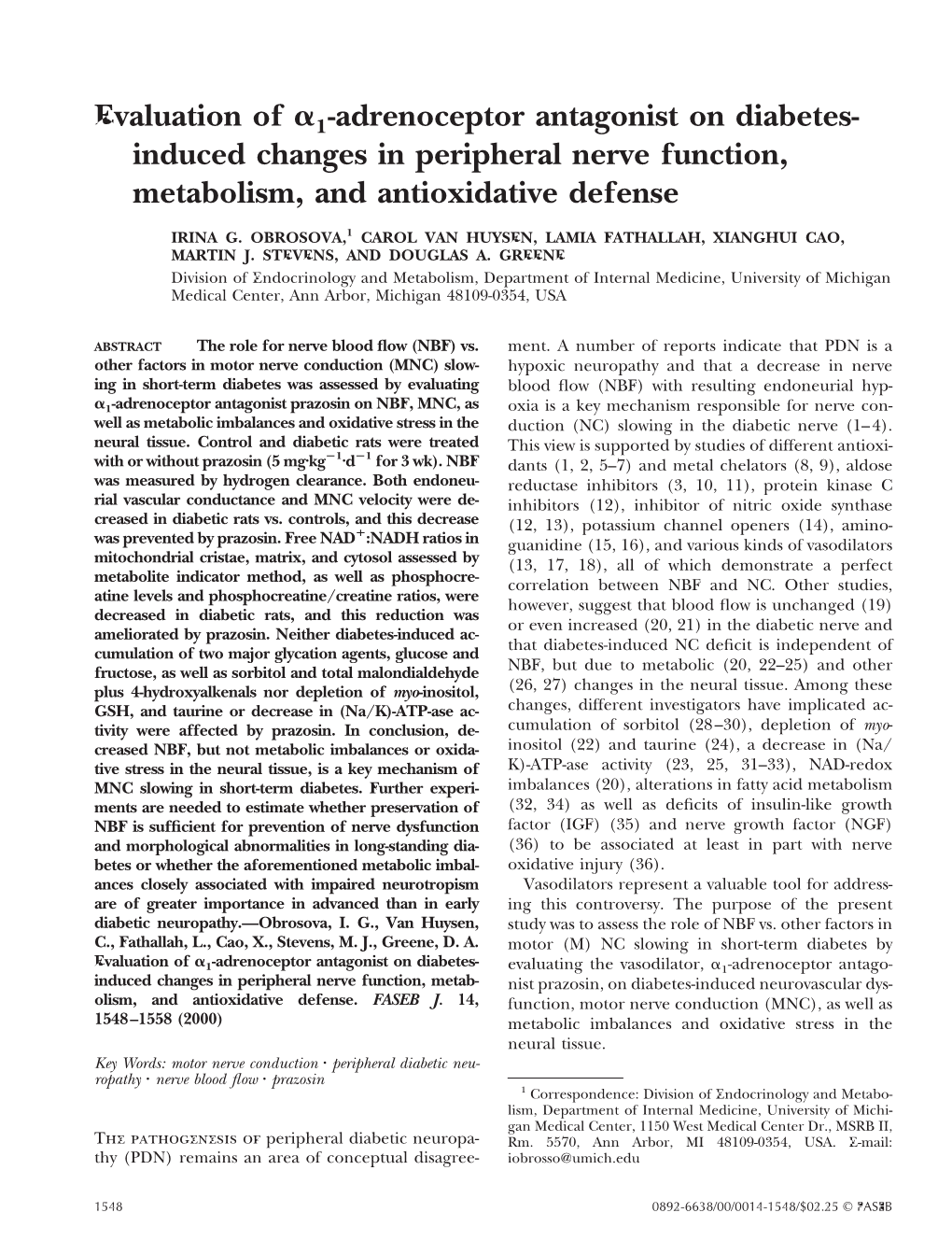Evaluation of 1-Adrenoceptor Antagonist on Diabetes- Induced Changes in Peripheral Nerve Function, Metabolism, and Antioxidative Defense