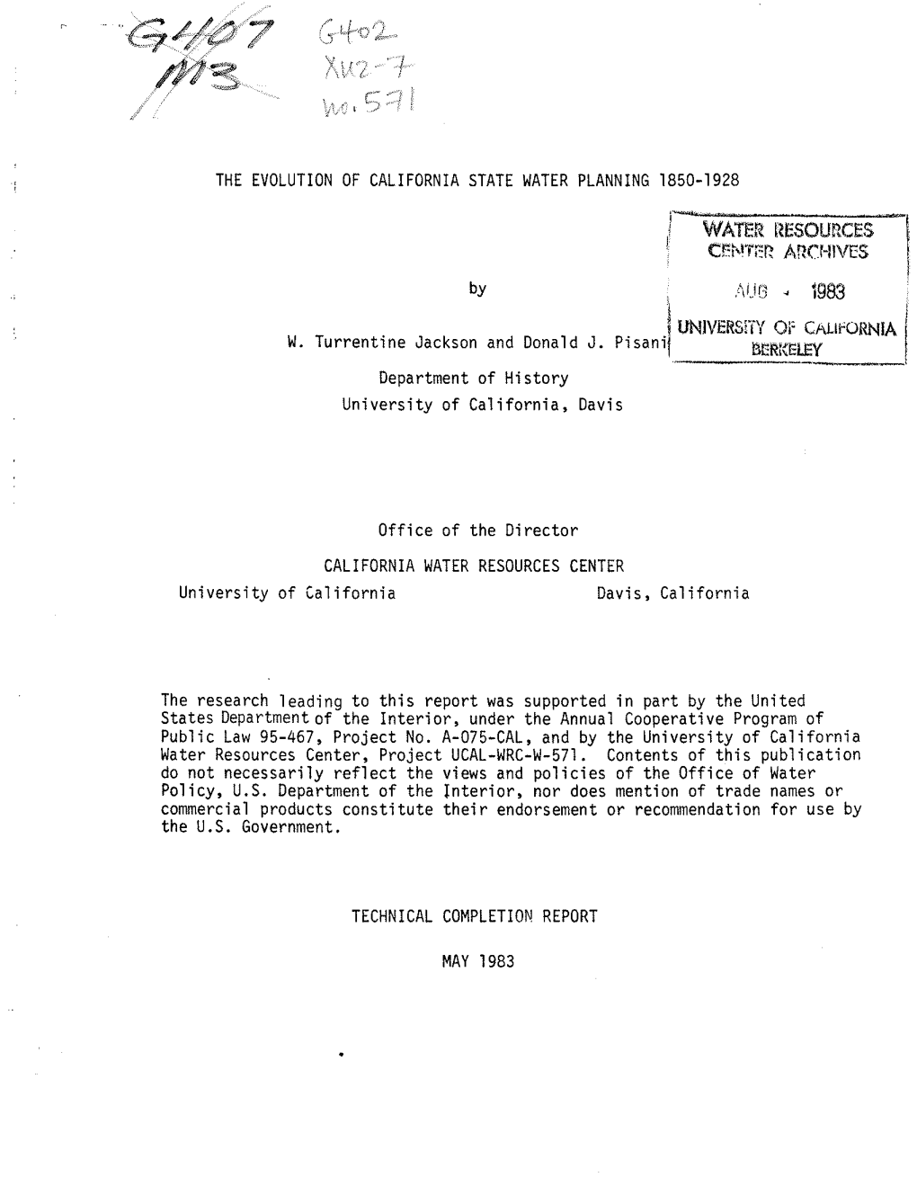 The Evolution of California State Water Planning 1850-1928