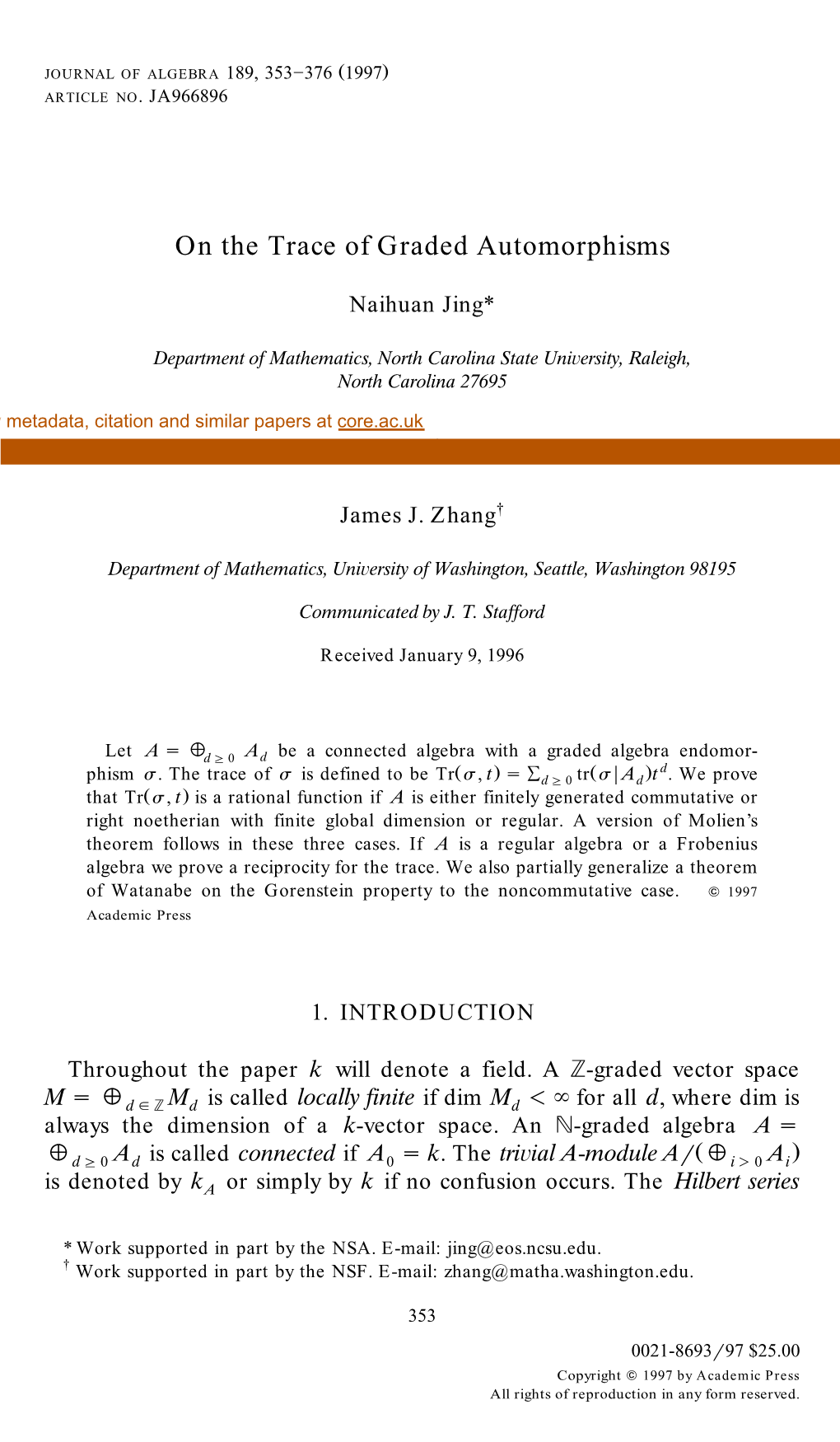 On the Trace of Graded Automorphisms