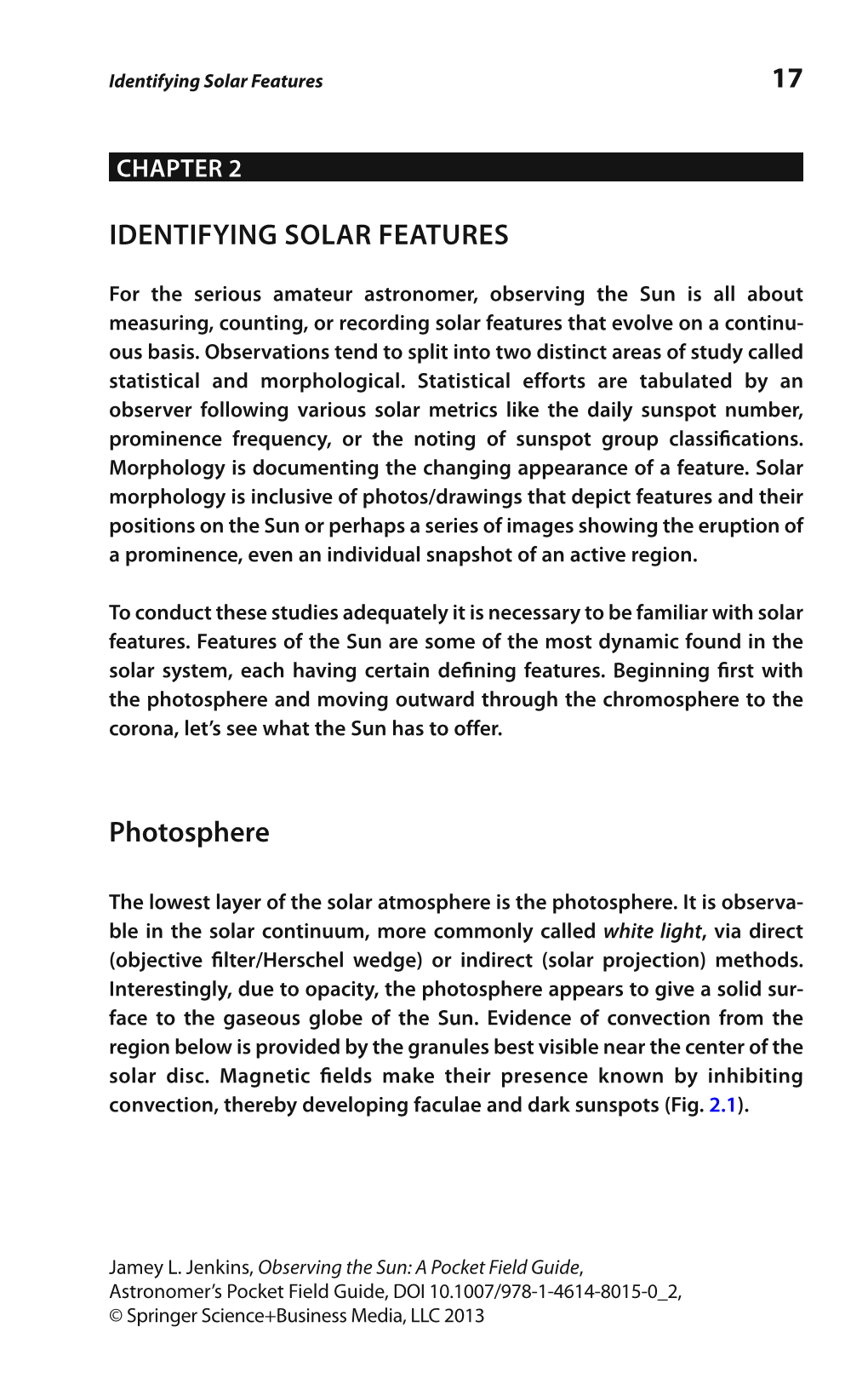 17 IDENTIFYING SOLAR FEATURES Photosphere