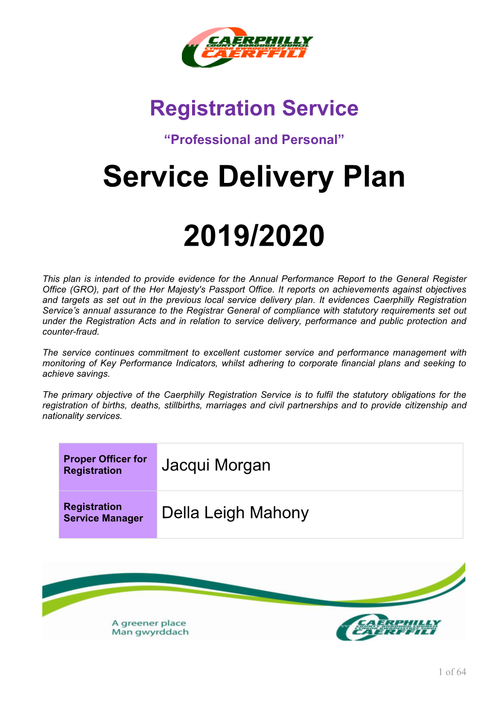 Service Delivery Plan 2019/2020