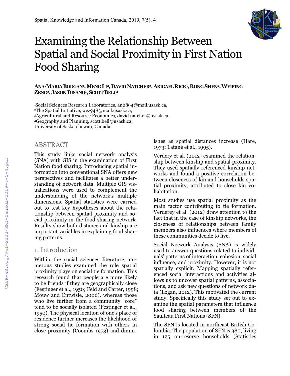 Examining the Relationship Between Spatial and Social Proximity in First Nation Food Sharing