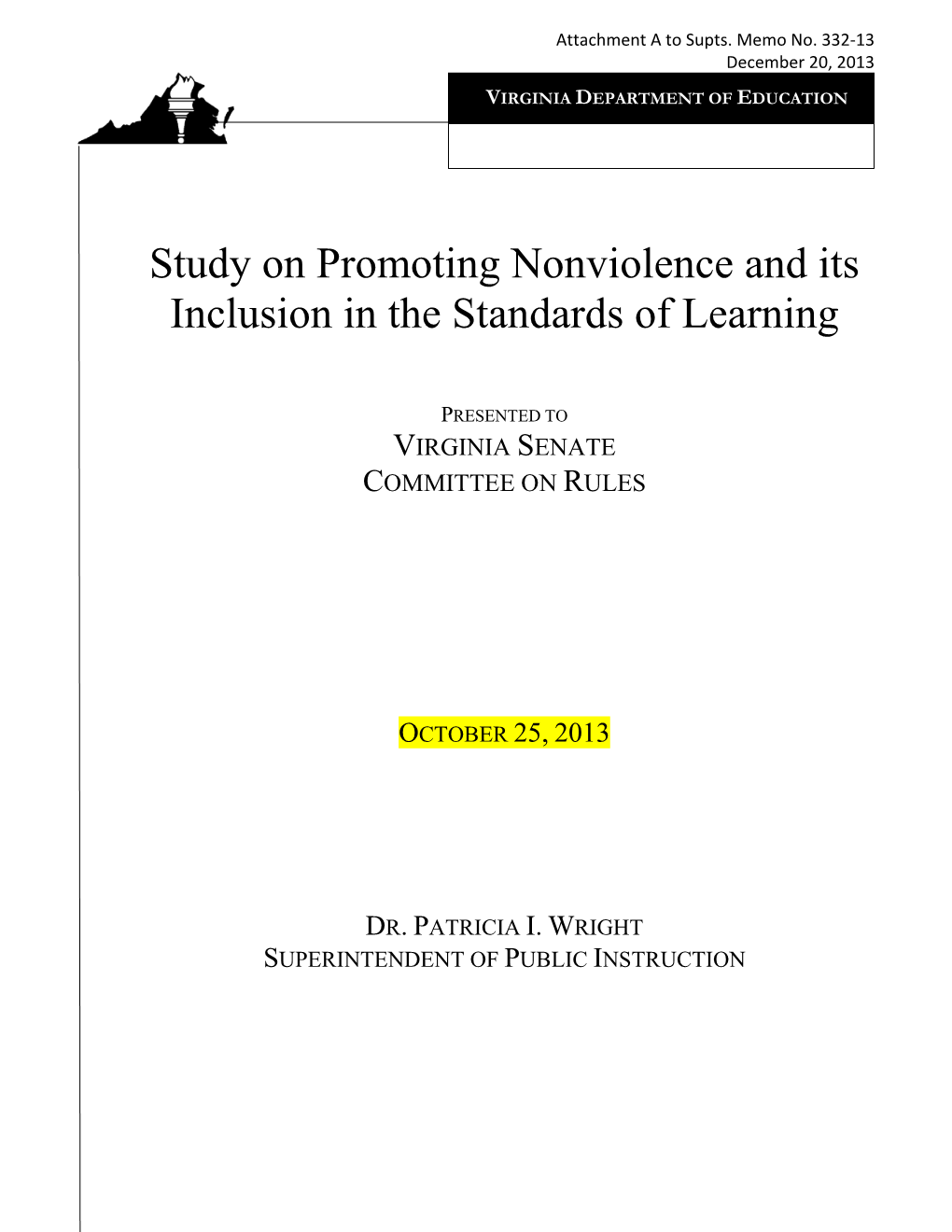 Study on Promoting Nonviolence and Its Inclusion in the Standards of Learning