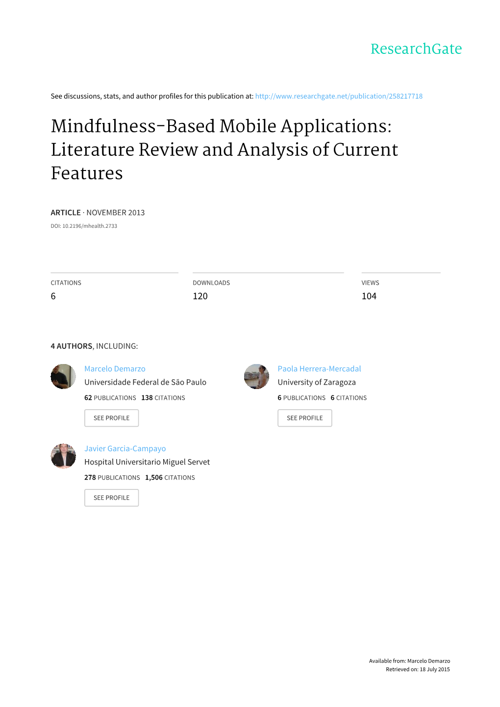 Mindfulness-Based Mobile Applications: Literature Review and Analysis of Current Features