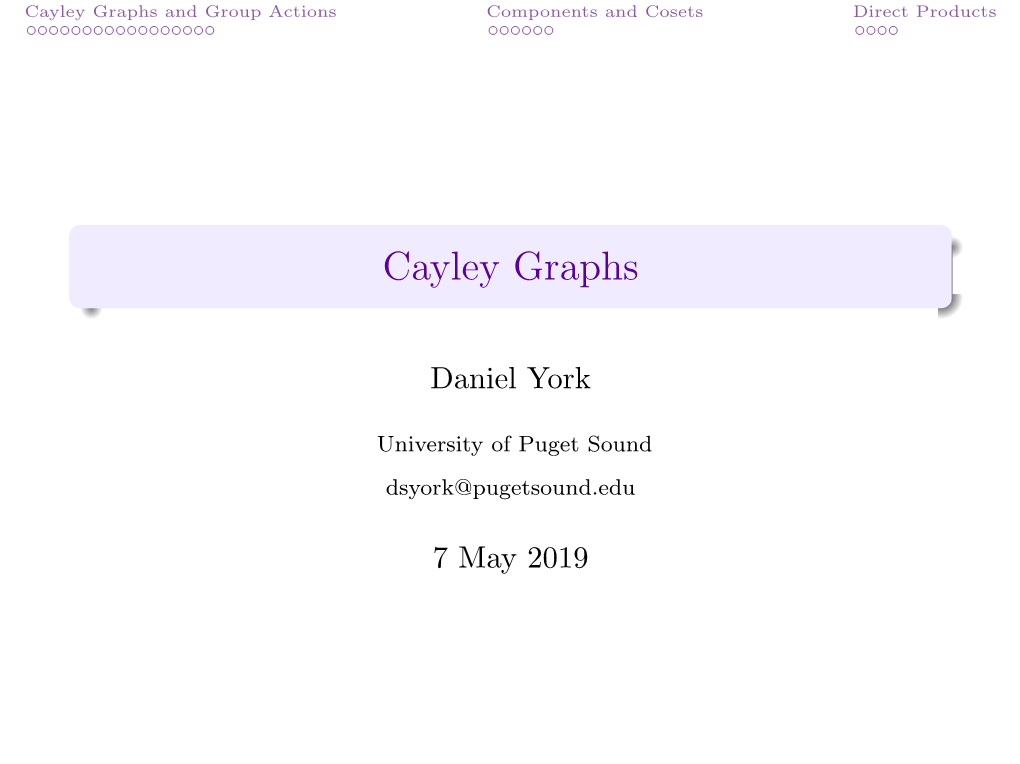 Cayley Graphs and Group Actions Components and Cosets Direct Products