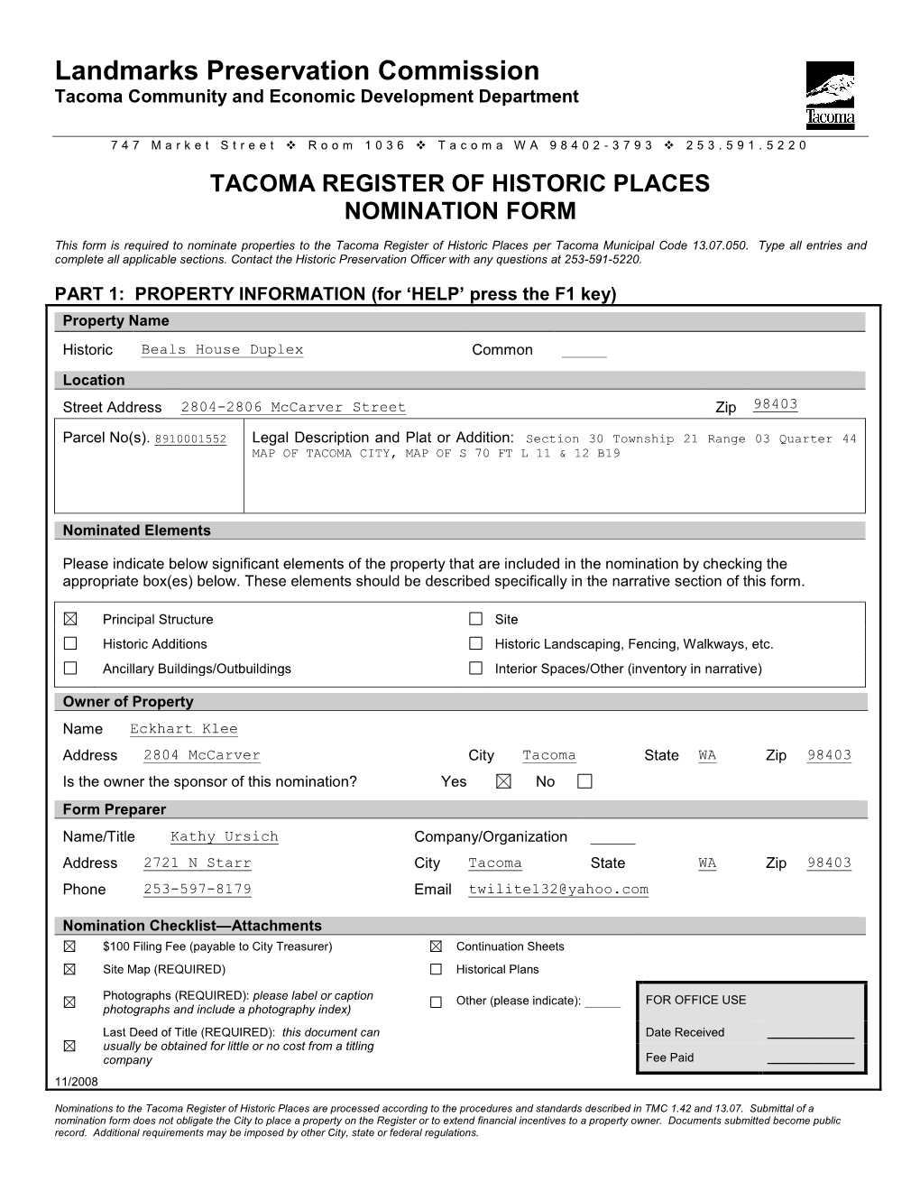 Landmarks Preservation Commission Tacoma Community and Economic Development Department