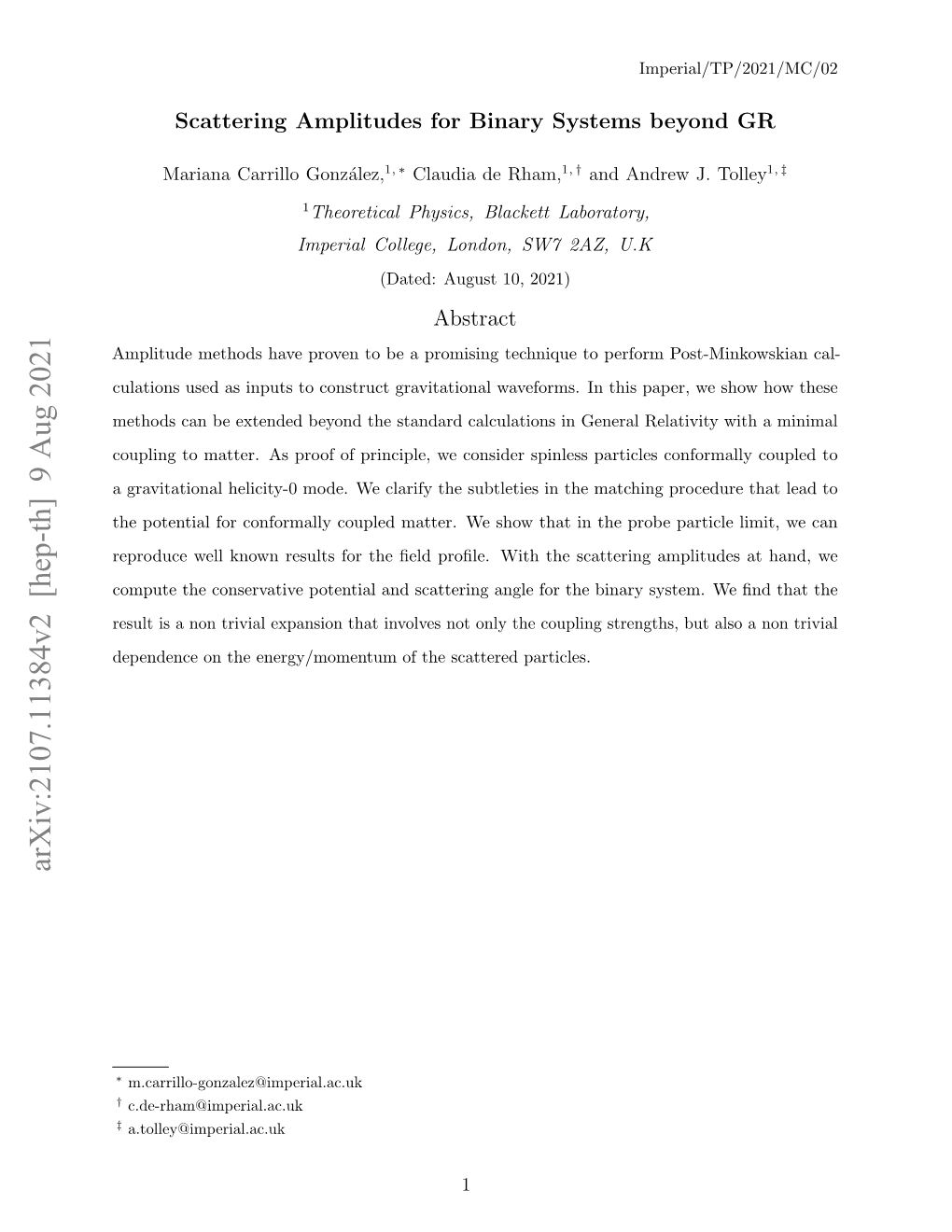 Arxiv:2107.11384V2 [Hep-Th] 9 Aug 2021