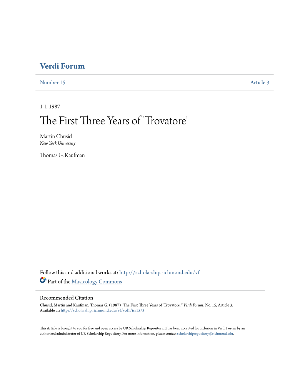 The First Three Years of 'Trovatore'