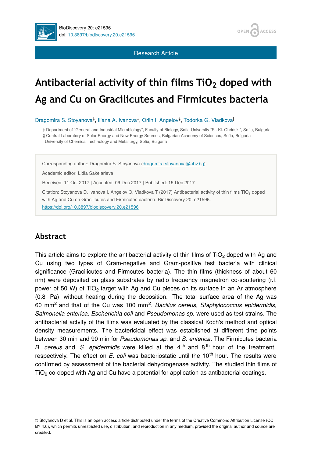 Antibacterial Activity of Thin Films Tio Doped with Ag