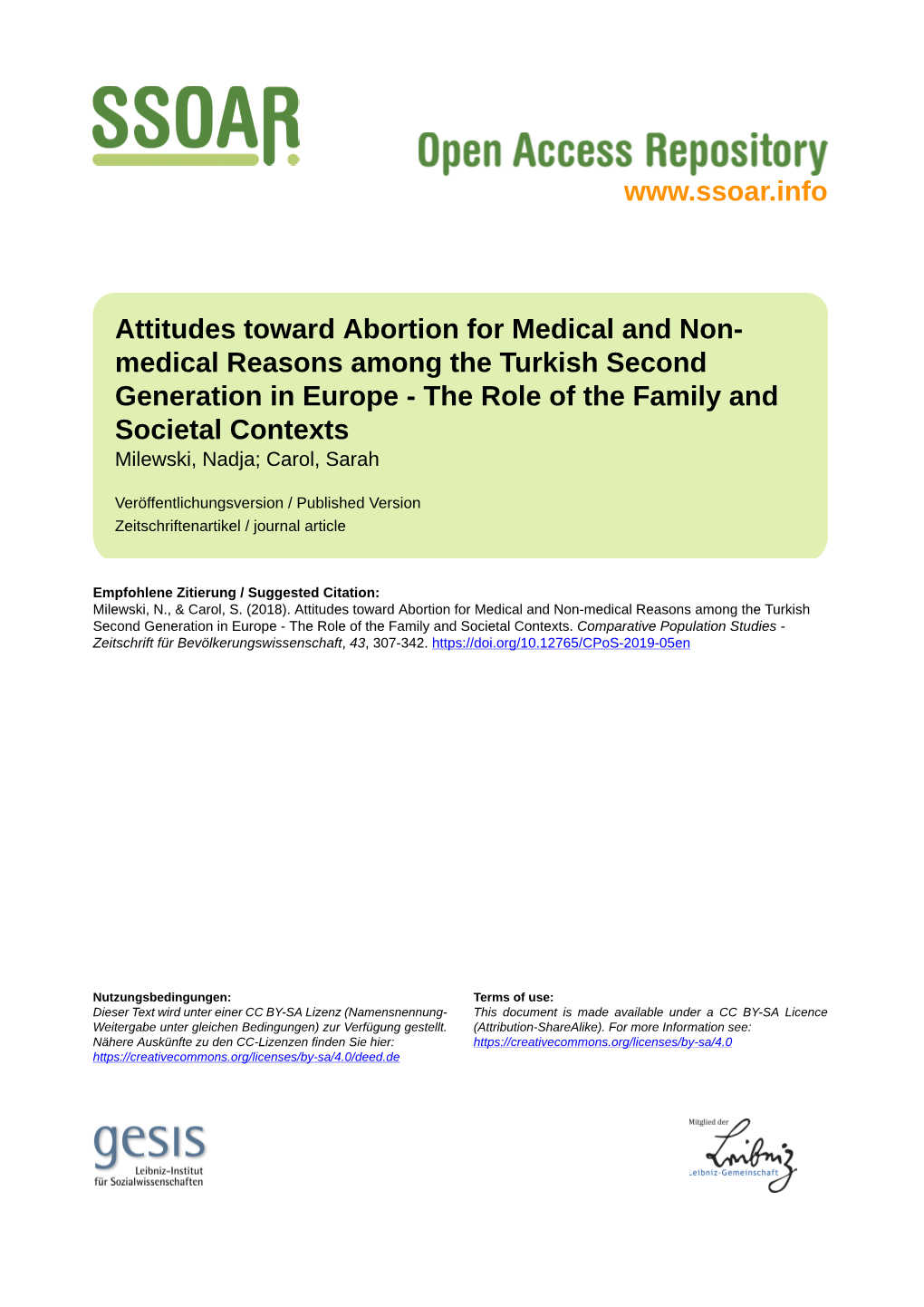 Attitudes Toward Abortion for Medical and Non-Medical Reasons Among the Turkish Second Generation in Europe - the Role of the Family and Societal Contexts