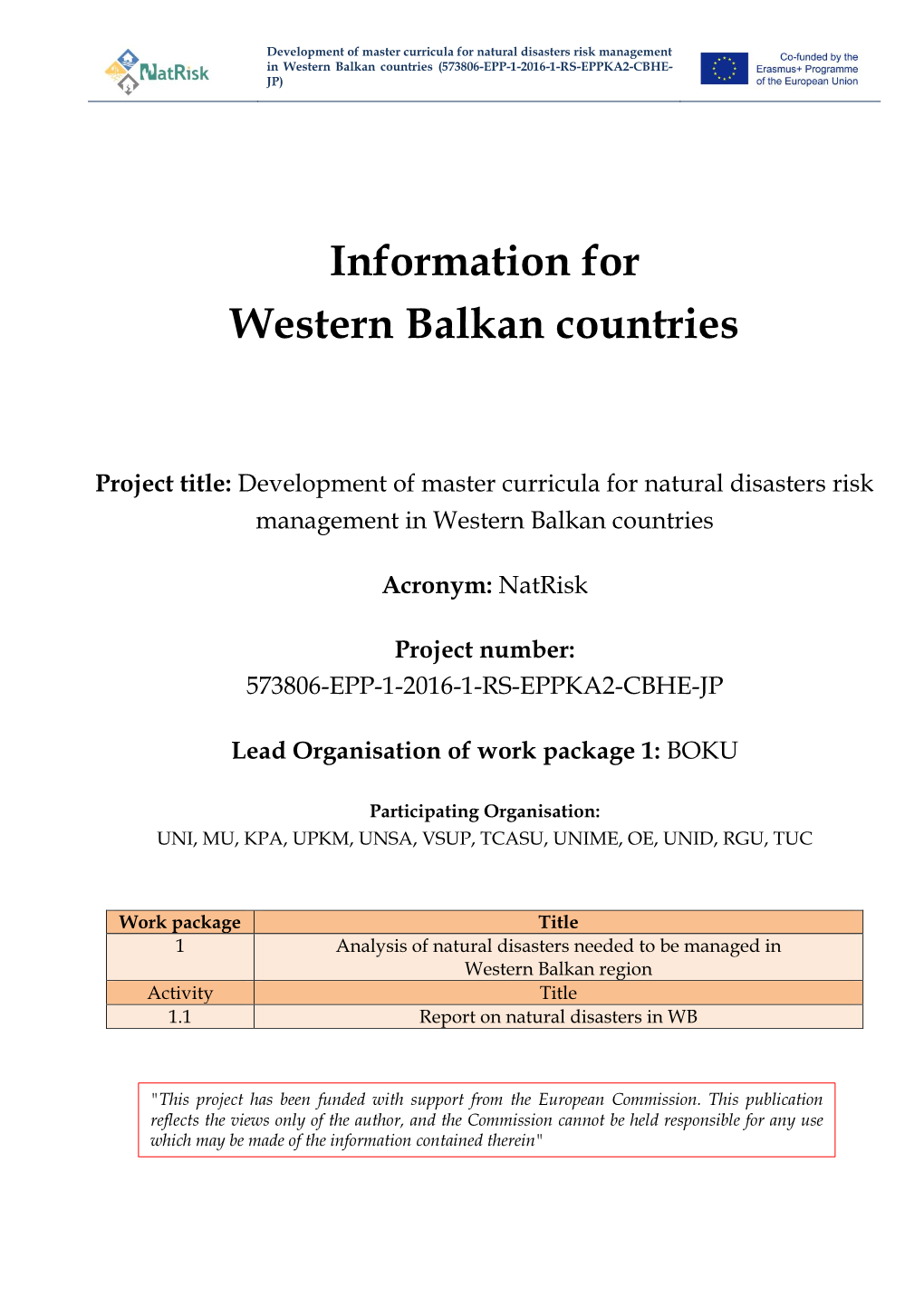 Information for Western Balkan Countries