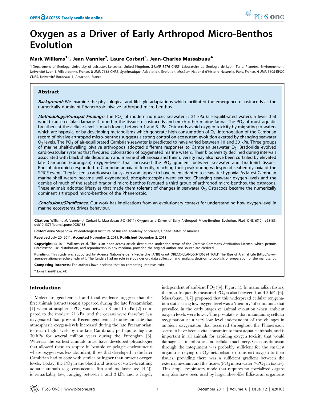 Oxygen As a Driver of Early Arthropod Micro-Benthos Evolution