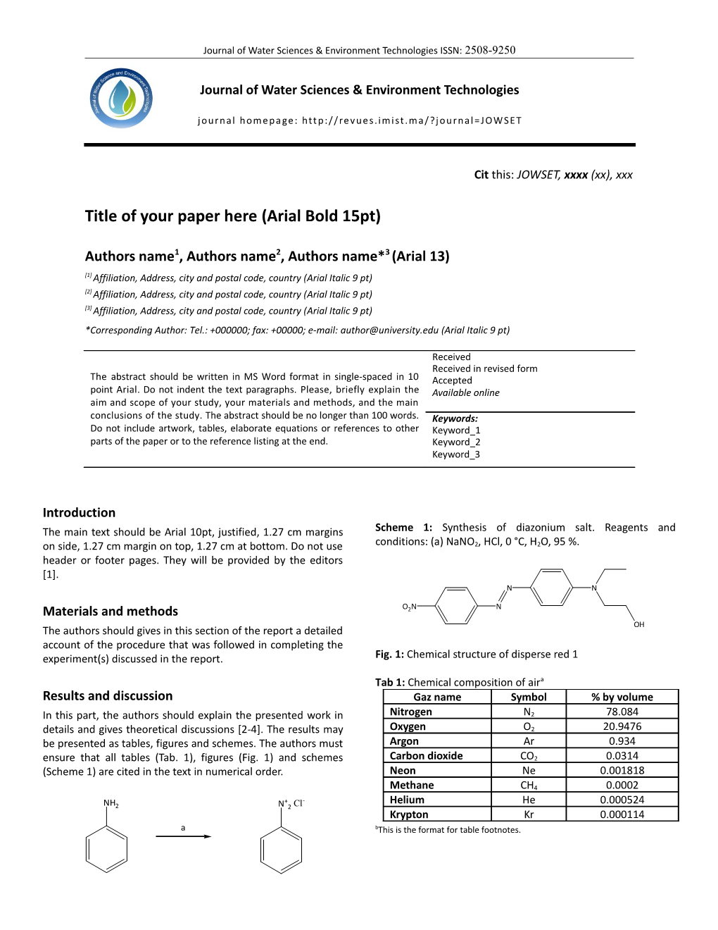 Journal of Water Sciences & Environment Technologies ISSN: 2508-9250