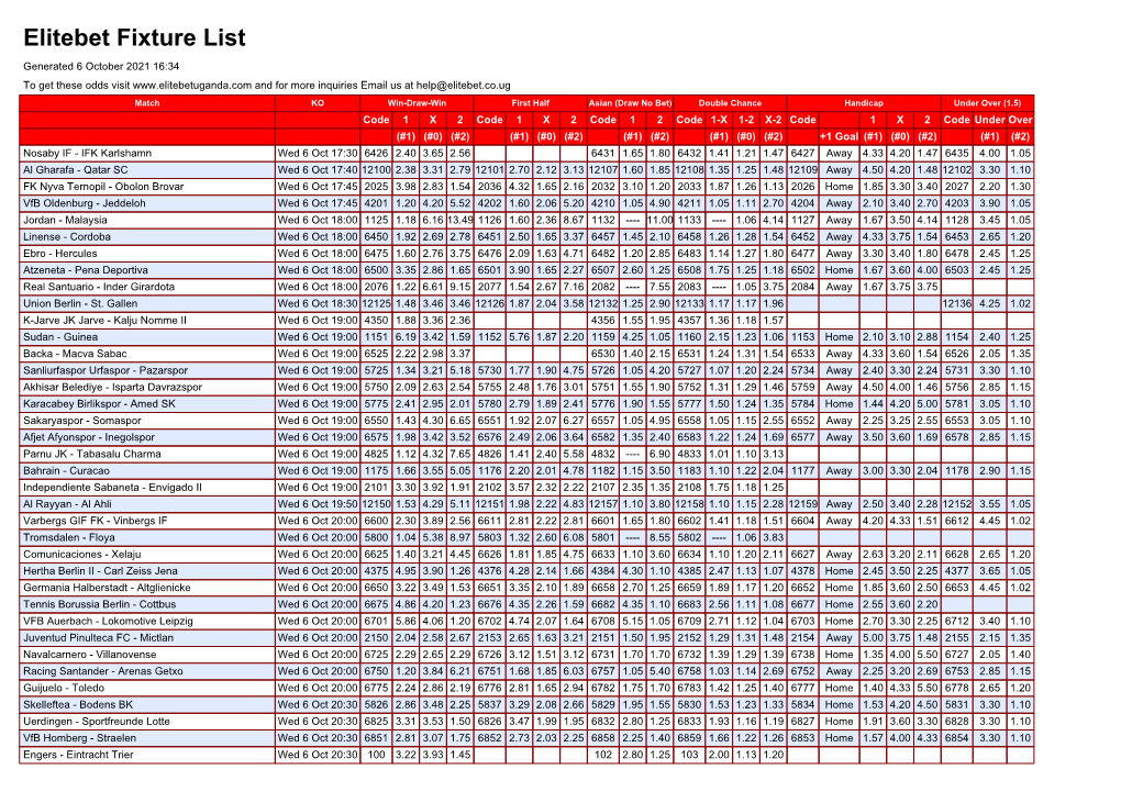 Elitebet Fixture List