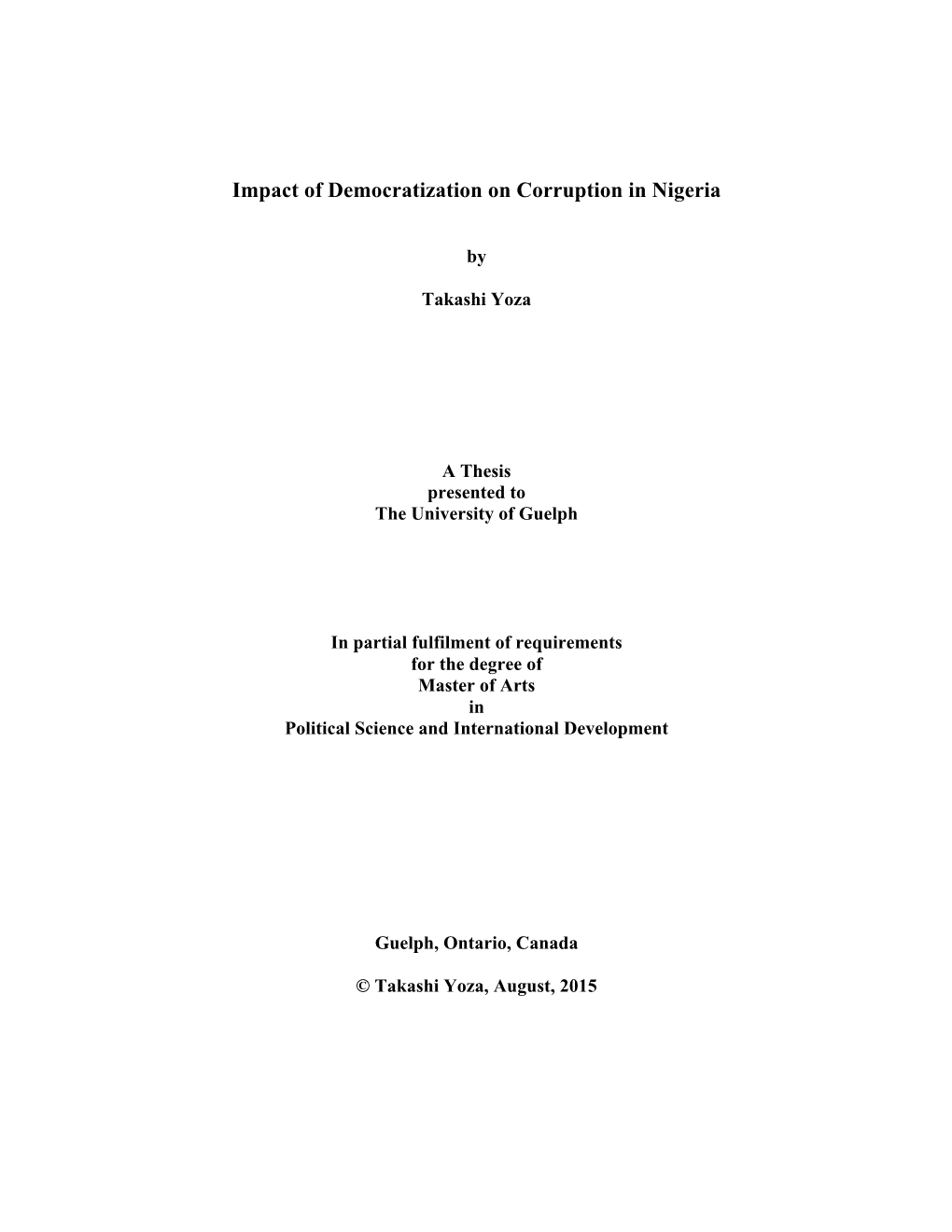 Impact of Democratization on Corruption in Nigeria