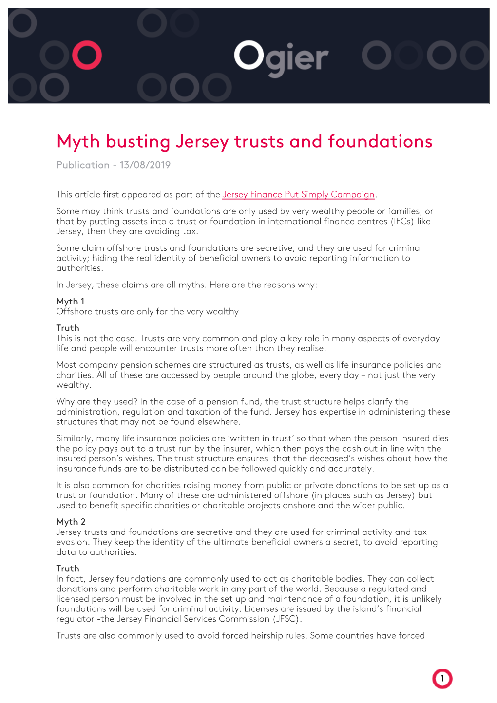 Myth Busting Jersey Trusts and Foundations Publication - 13/08/2019