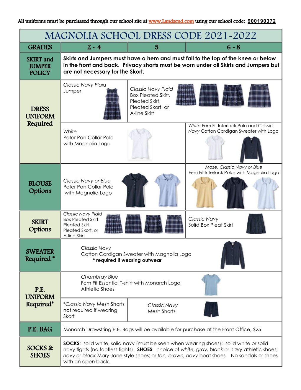 Magnolia School Dress Code 2021-2022