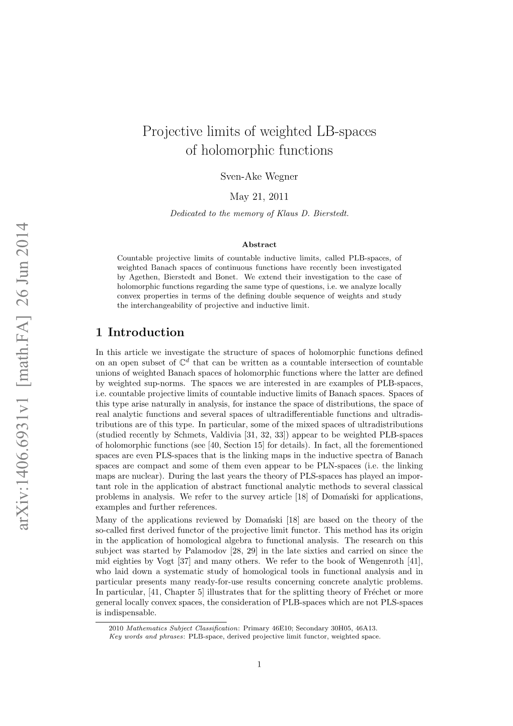 Projective Limits of Weighted LB-Spaces of Holomorphic Functions