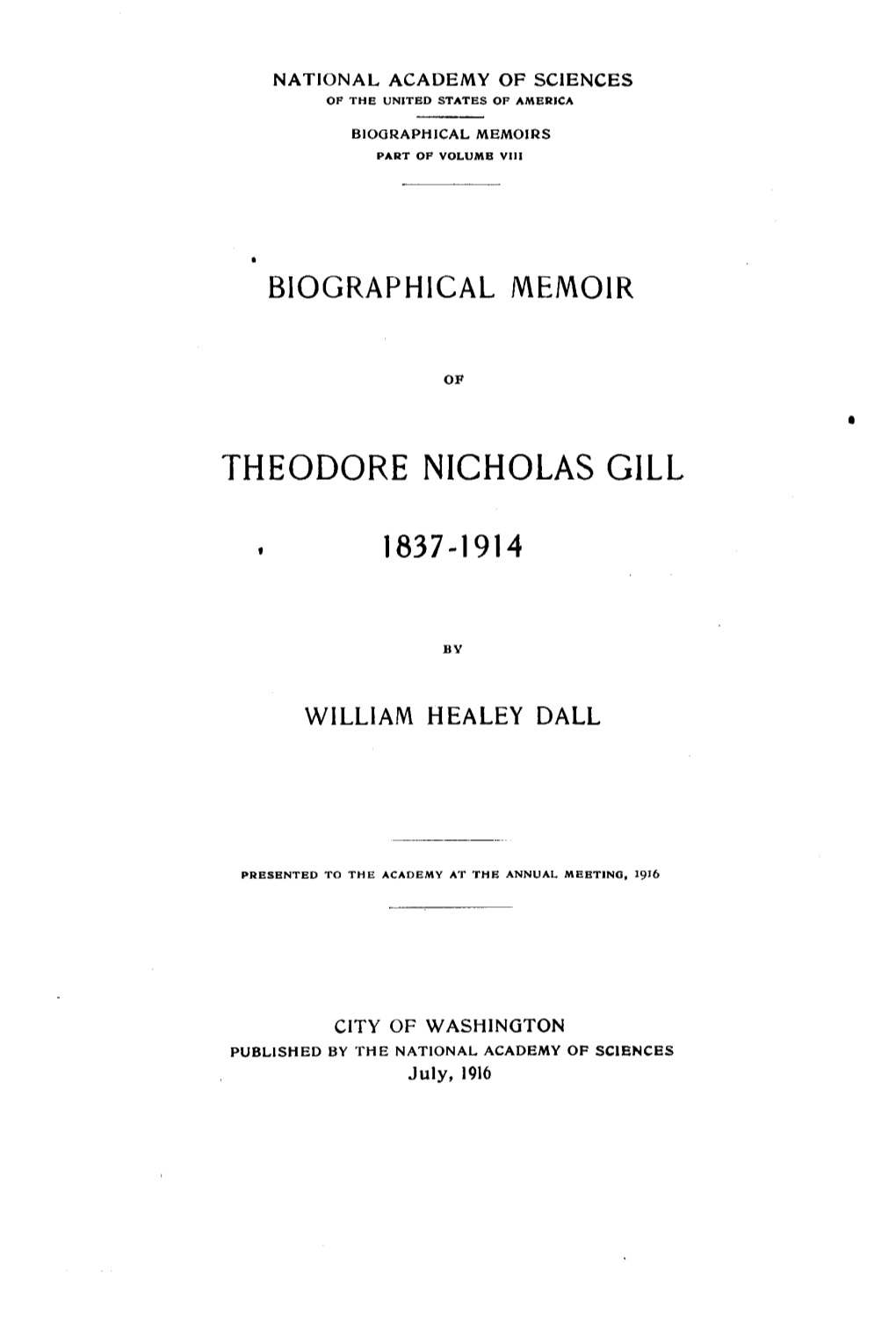 Biographical Memoir Theodore Nicholas Gill 1837