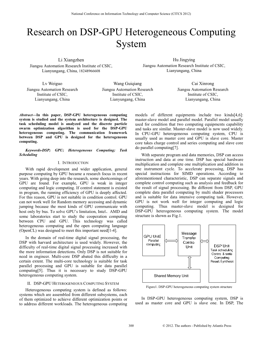 Research on DSP-GPU Heterogeneous Computing System
